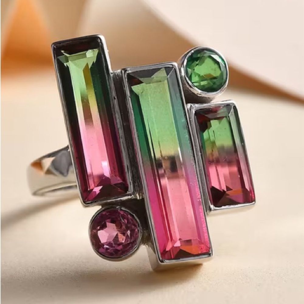 ☘️ Watermelon Quartz (Triplet) Celestial Pink, Green Quartz Sterling silver ring